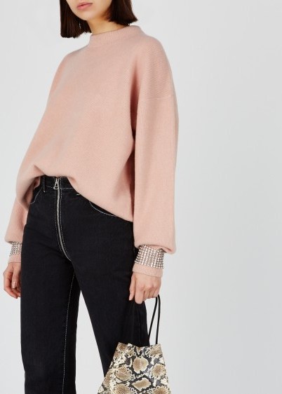 ALEXANDER WANG Blush embellished wool-blend jumper – luxury pale-pink crystal cuff sweater - flipped