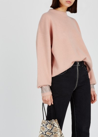 ALEXANDER WANG Blush embellished wool-blend jumper – luxury pale-pink crystal cuff sweater