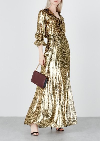 ALICE + OLIVIA Athena leopard-print silk-blend maxi skirt | glamorous metallic skirts - flipped