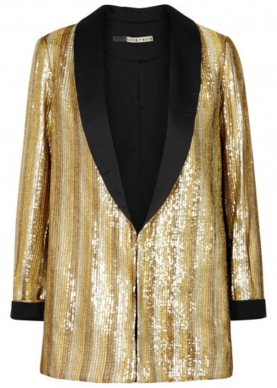 ALICE + OLIVIA Jace gold sequin-embellished cotton blazer ~ evening glamour - flipped