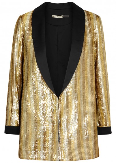 ALICE + OLIVIA Jace gold sequin-embellished cotton blazer ~ evening glamour