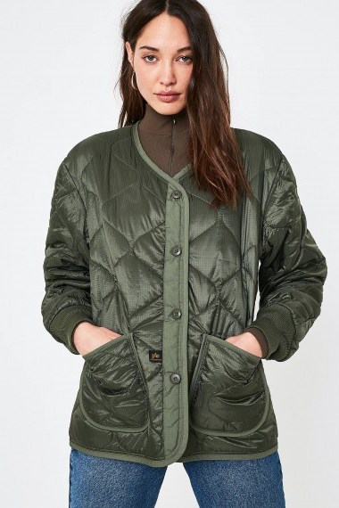 Alpha Industries ALS Olive Liner Jacket in Green – military style quilted jackets - flipped