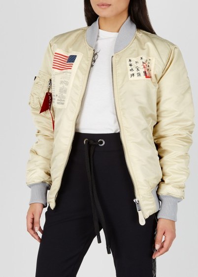 ALPHA INDUSTRIES MA-1 D-Tec Blood Chit bomber jacket in stone – patch appliques - flipped