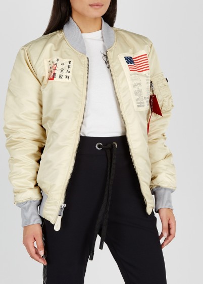 ALPHA INDUSTRIES MA-1 D-Tec Blood Chit bomber jacket in stone – patch appliques