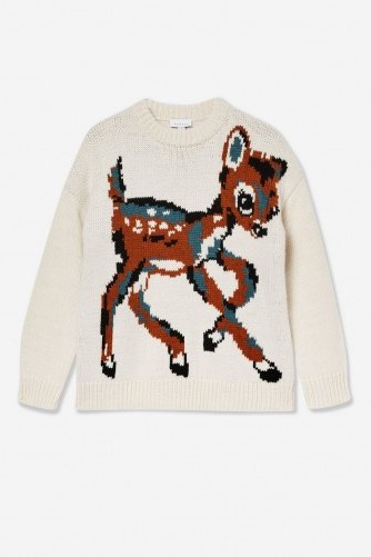 Topshop Animal Deer Jumper in Ivory | cute animal patterned sweater - flipped