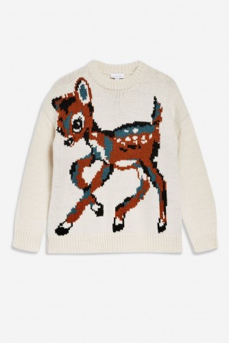 Topshop Animal Deer Jumper in Ivory | cute animal patterned sweater