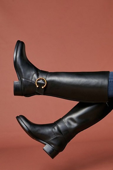 Anthropologie Round Buckle Riding Boots in Black Leather - flipped