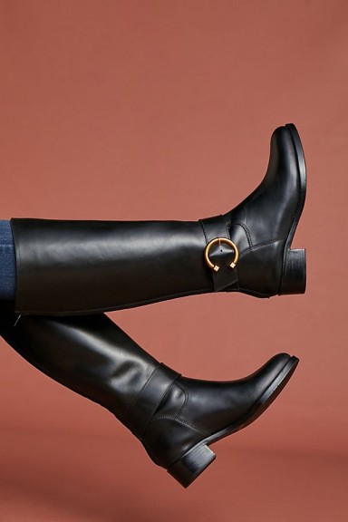 Anthropologie Round Buckle Riding Boots in Black Leather