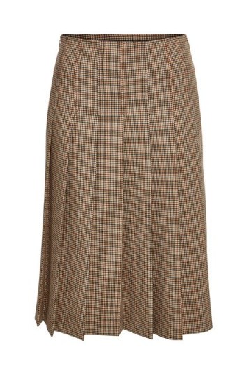 A.P.C. Nina Brown Gingham Pleated Midi Skirt - flipped