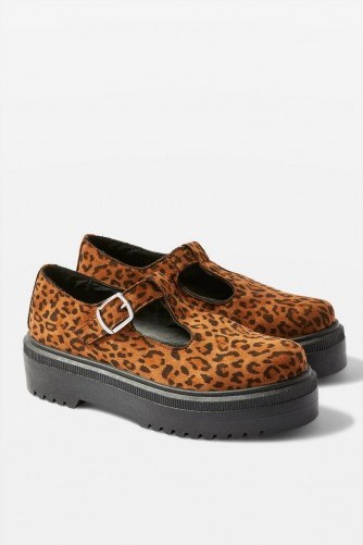 TOPSHOP ARNIE Chunky Shoes in True Leopard – brown animal print flatforms - flipped