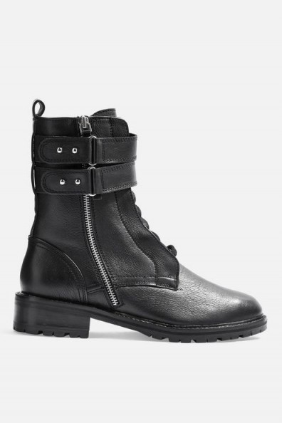 TOPSHOP ASHLEY Lace Up Hiker Boots in Black – double strap side zip boot