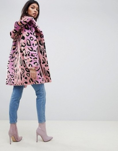 ASOS DESIGN faux fur coat in bright animal in multi – hooded winter jacket - flipped