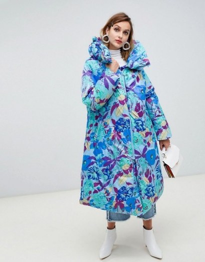 ASOS DESIGN hero floral longline puffer | padded longline winter coats - flipped