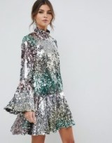 ASOS DESIGN premium rainbow mini sequin dress | glamorous open back party frock