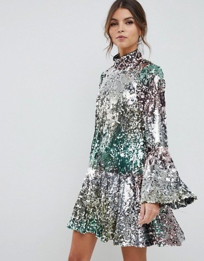 ASOS DESIGN premium rainbow mini sequin dress | glamorous open back party frock - flipped