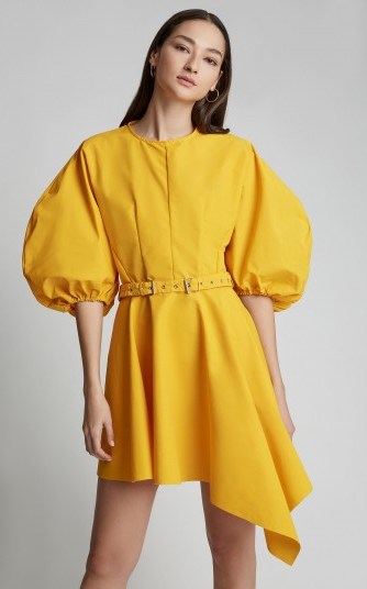 Marques Almeida Asymmetric Balloon Sleeve Faille Mini Dress in Yellow ~ contemporary & feminine - flipped