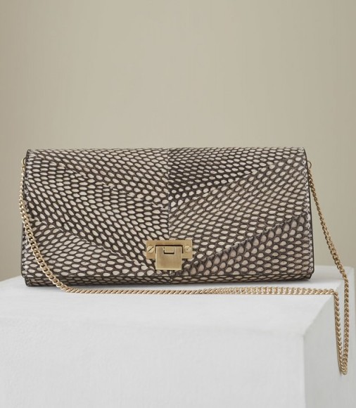 REISS AUDLEY SNAKE SNAKE SKIN CLUTCH BAG BLUSH ~ glamorous event accessory