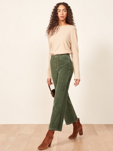 Reformation Austin Pant Sage – cropped green corduroy trousers