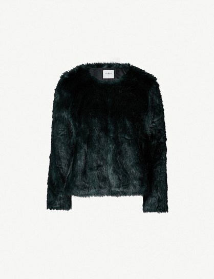 BA&SH Waddy collarless faux-fur coat in Forest - flipped
