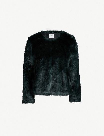 BA&SH Waddy collarless faux-fur coat in Forest