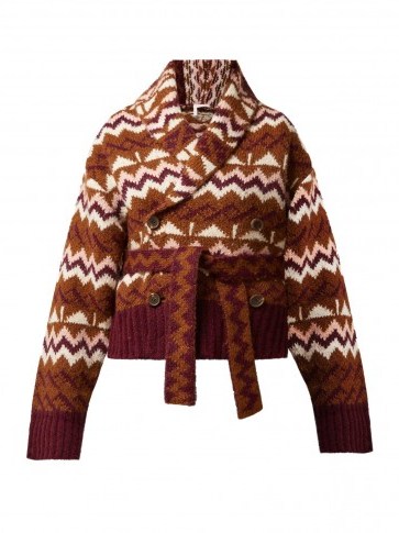 SEE BY CHLOÉ Belted Fair Isle cardigan ~ brown patterned cardi - flipped
