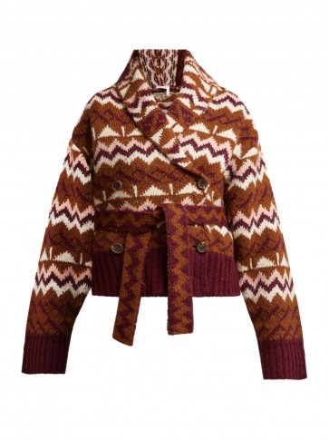 SEE BY CHLOÉ Belted Fair Isle cardigan ~ brown patterned cardi