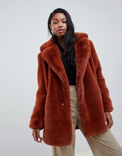 Bershka faux fur coat in Brown - flipped