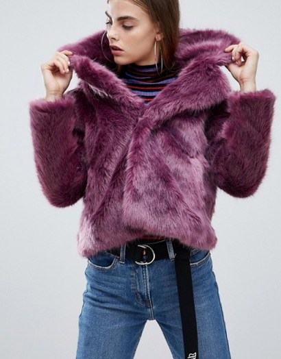 Bershka fur short jacket in purple - flipped