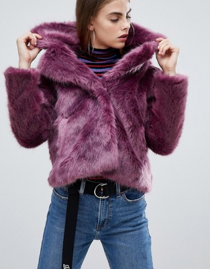 Bershka fur short jacket in purple