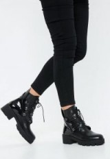 MISSGUIDED black chunky outsole cross over lace boots