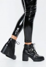 MISSGUIDED black chunky sole double strap biker boots