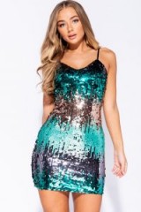 Parisian BLACK GREEN MULTI SEQUIN FRONT STRAPPY BODYCON DRESS ~ bling party dresses