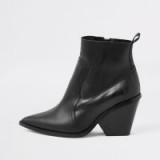 River Island Black leather western ankle boots – chunky angled cone-shaped heel