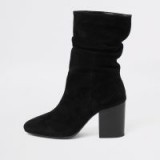 River Island Black suede slouch block heel boots – slouchy winter boot