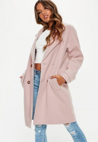 MISSGUIDED blush double breasted cocoon coat – pink luxe style coats - flipped