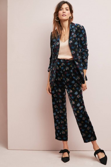 ett:twa Brittany Printed-Corduroy Trousers in Black Motif / floral cropped cords