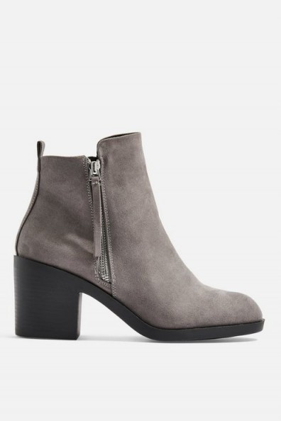 TOPSHOP BRITTNEY Unit Boots in Grey – chunky heel side zip ankle boot