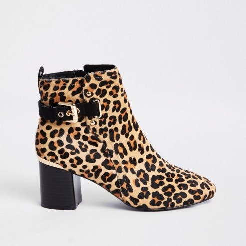 River Island Brown leopard print block heel ankle boots – animal prints - flipped