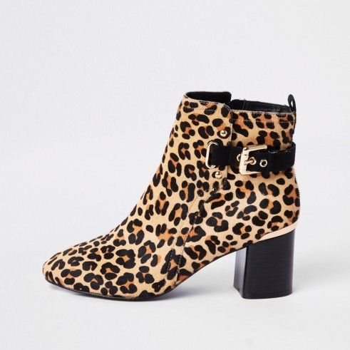 River Island Brown leopard print block heel ankle boots – animal prints