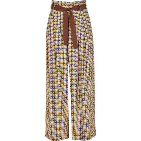 River Island Brown printed wide leg belted trousers