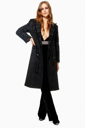 TOPSHOP Brushed Check Coat – black winter coats - flipped