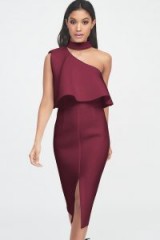 LAVISH ALICE burgundy scuba high neck one shoulder midi dress – luxe style partywear