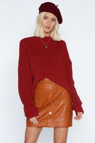 NASTY GAL Button-Down on Me Faux Leather Skirt in Tan – brown tone fashion - flipped