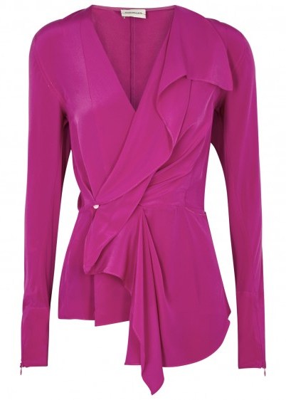 BY MALENE BIRGER Drapilia fuchsia silk shirt – purple ruffled blouse - flipped