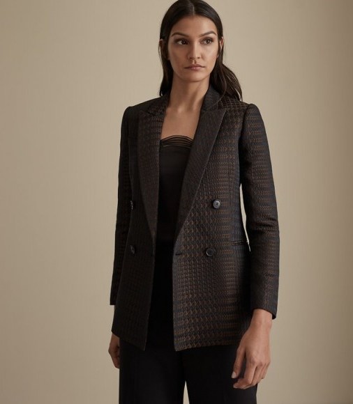 REISS CALI HOUNDSTOOTH CHECK BLAZER BROWN ~ chic jacket - flipped