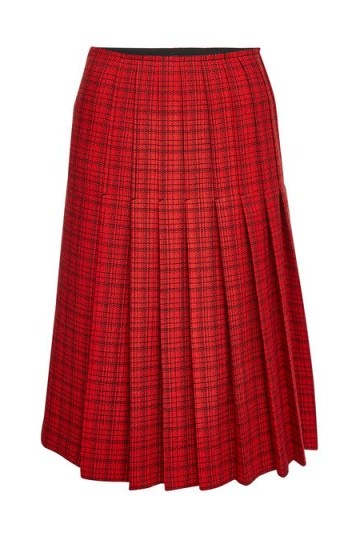 CARVEN Red Check Print Virgin Wool Midi Skirt - flipped