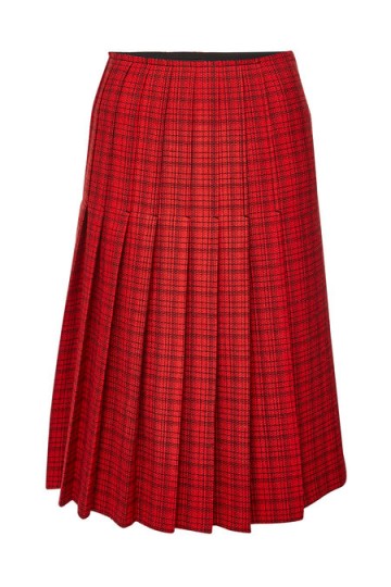 CARVEN Red Check Print Virgin Wool Midi Skirt