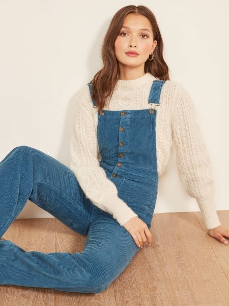 Reformation Cassidy Overall Rain ~ blue cord dungerees - flipped
