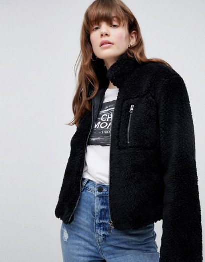 Cheap Monday zip through teddy jacket with recycled polyester in black