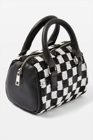 Topshop Checkerboard Bowler Bag in Monochrome | black and white beaded checks - flipped